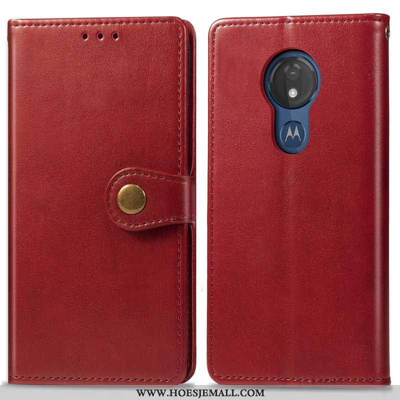 Hoes Moto G7 Power Leer Bescherming Hanger Bedrijf Eenvoudige Leren Hoesje Rood