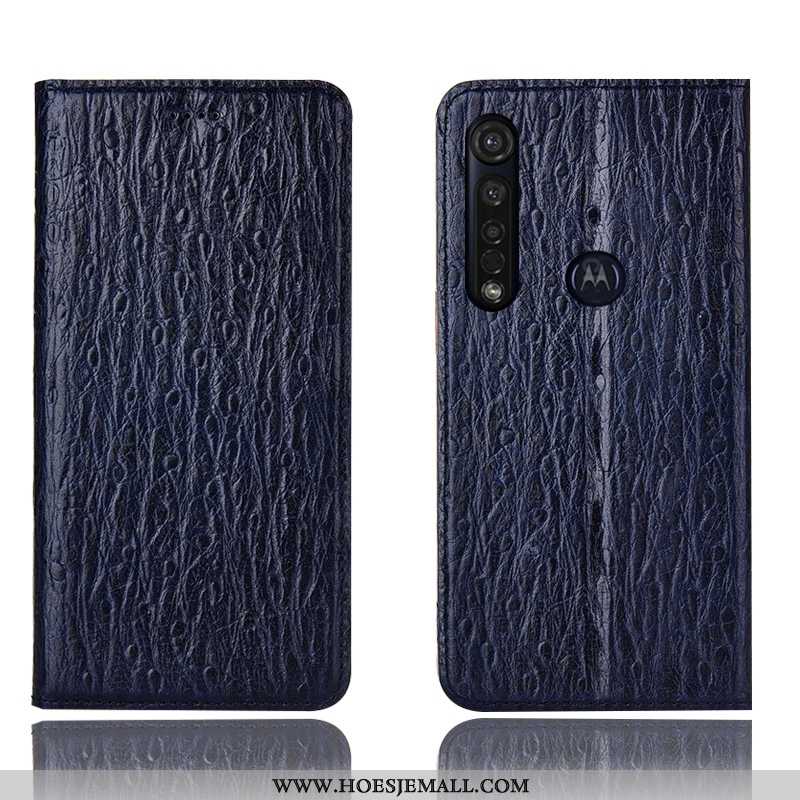 Hoes Moto G8 Plus Leren Hoesje Bescherming Mobiele Telefoon All Inclusive Anti-fall Donkerblauwe