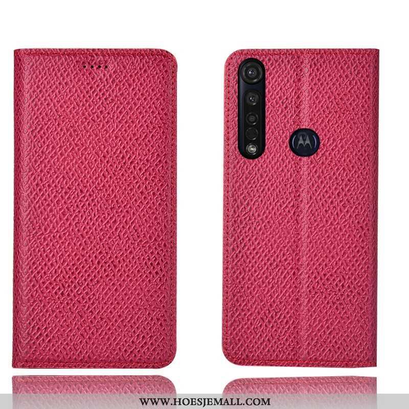 Hoesje Moto G8 Plus Patroon Bescherming Mobiele Telefoon Echt Leer Hoes Mesh Donkerblauwe