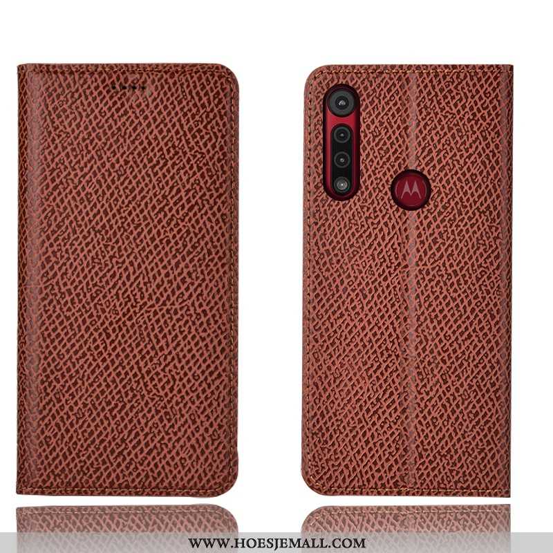 Hoesje Moto G8 Plus Patroon Bescherming Mobiele Telefoon Echt Leer Hoes Mesh Donkerblauwe