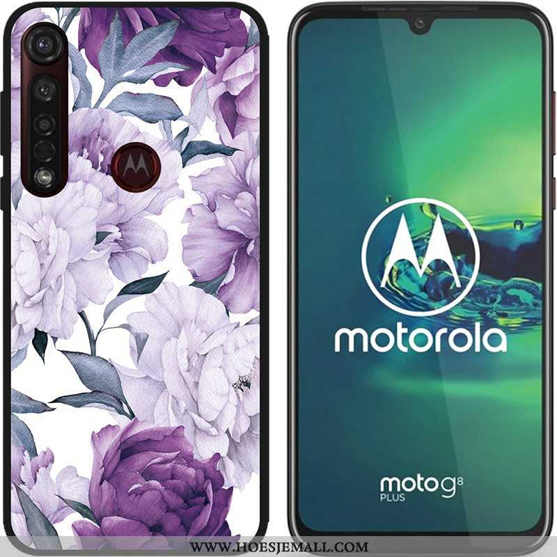 Hoesje Moto G8 Plus Zacht Schrobben Hete Verkoop Pu Spotprent Zwart Scheppend Blauwe