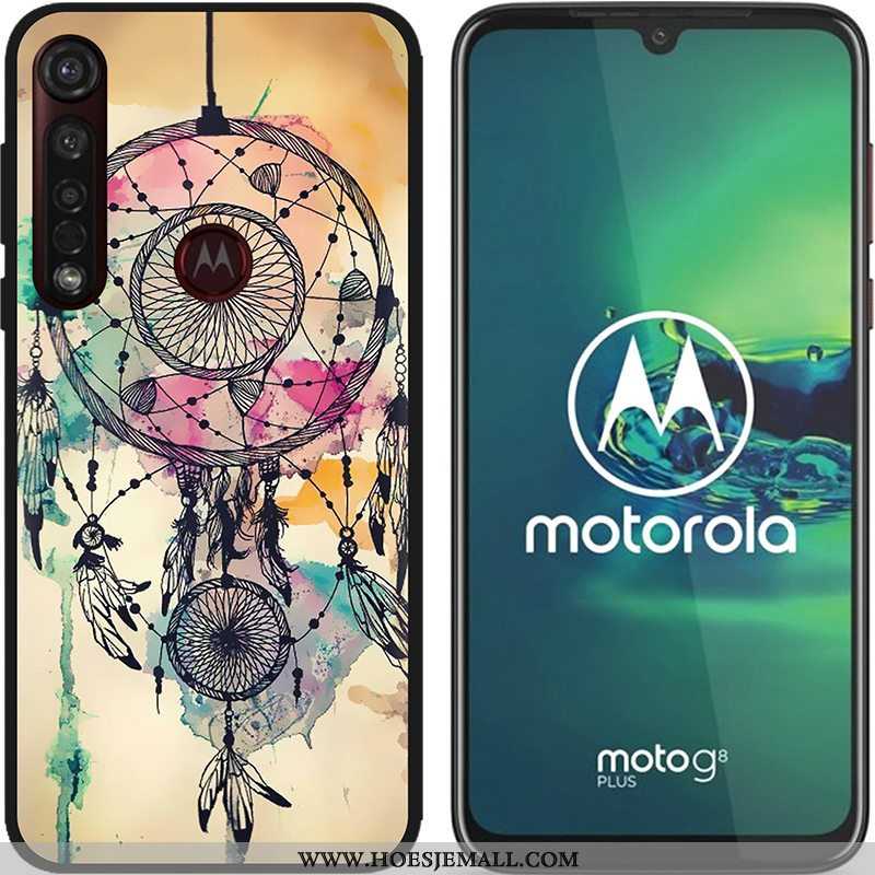 Hoesje Moto G8 Plus Zacht Schrobben Hete Verkoop Pu Spotprent Zwart Scheppend Blauwe