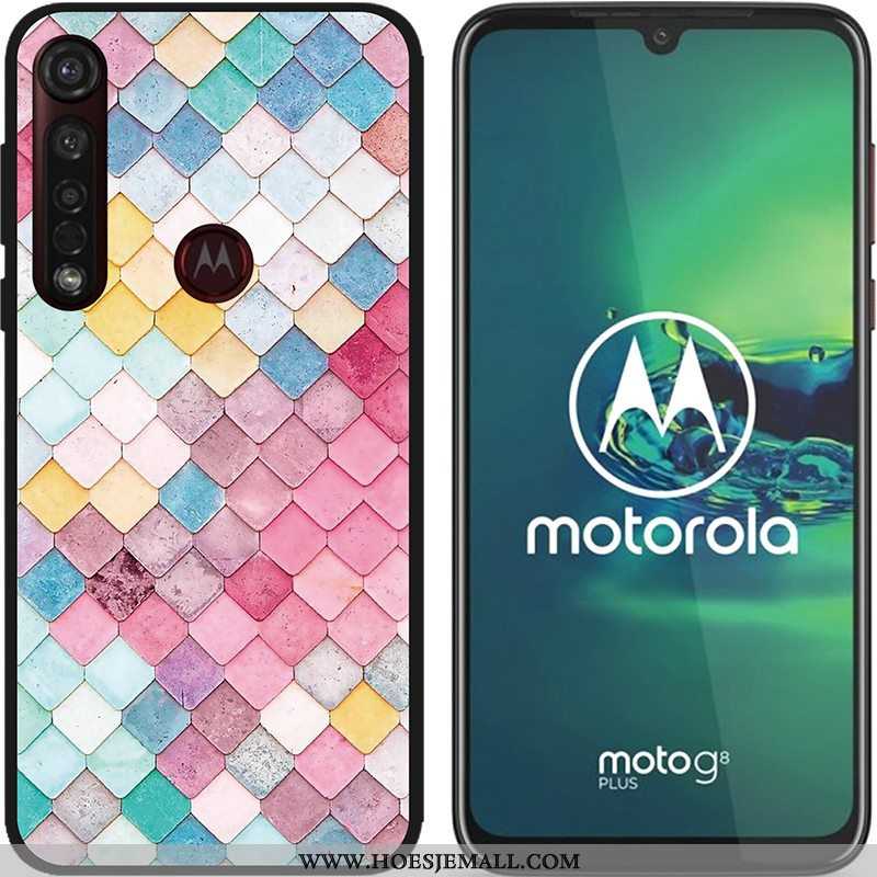 Hoesje Moto G8 Plus Zacht Schrobben Hete Verkoop Pu Spotprent Zwart Scheppend Blauwe