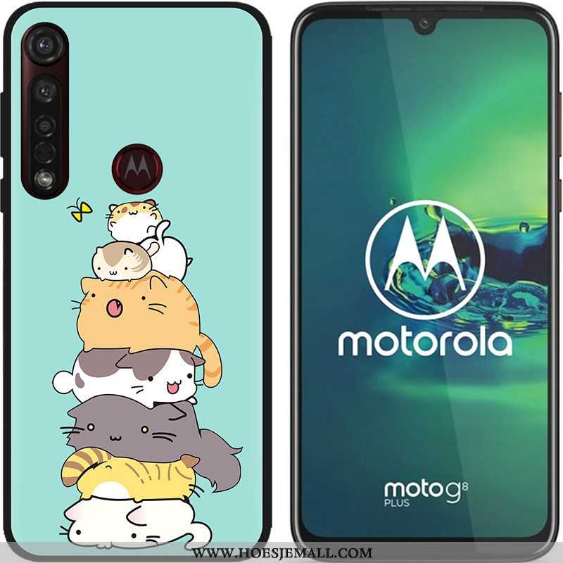 Hoesje Moto G8 Plus Zacht Schrobben Hete Verkoop Pu Spotprent Zwart Scheppend Blauwe