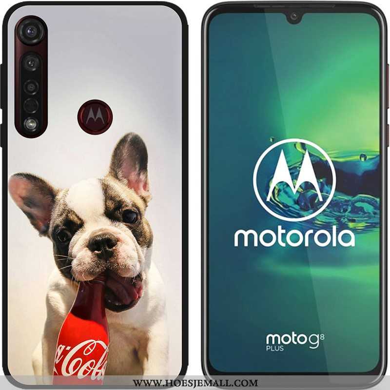 Hoesje Moto G8 Plus Zacht Schrobben Hete Verkoop Pu Spotprent Zwart Scheppend Blauwe