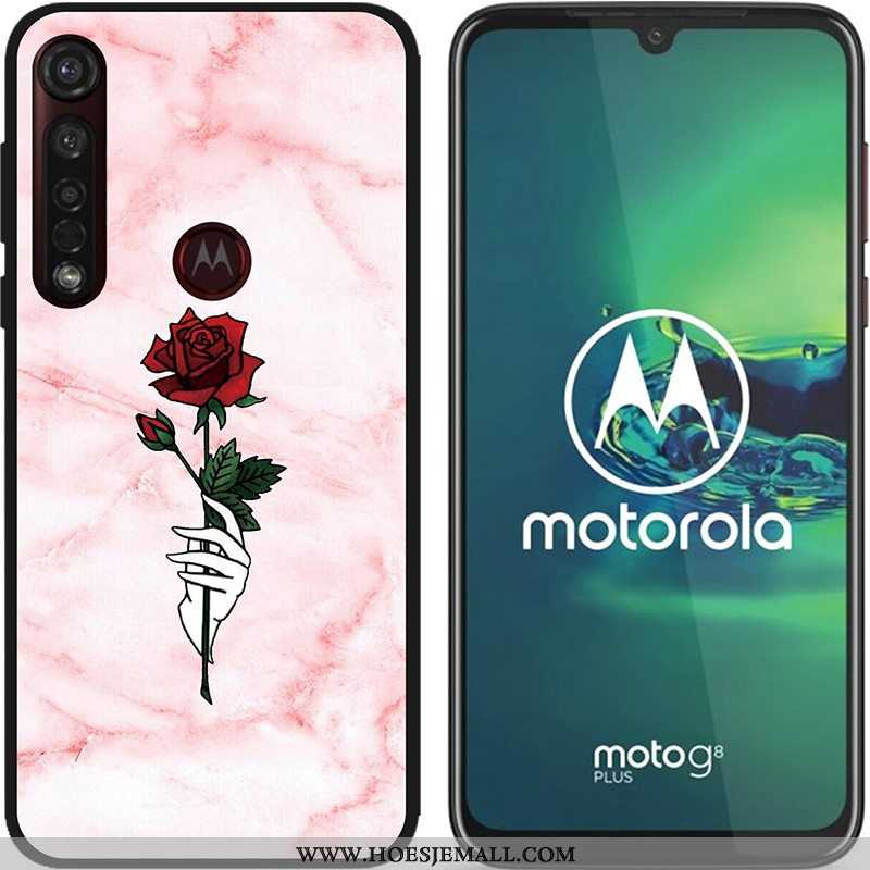 Hoesje Moto G8 Plus Zacht Schrobben Hete Verkoop Pu Spotprent Zwart Scheppend Blauwe