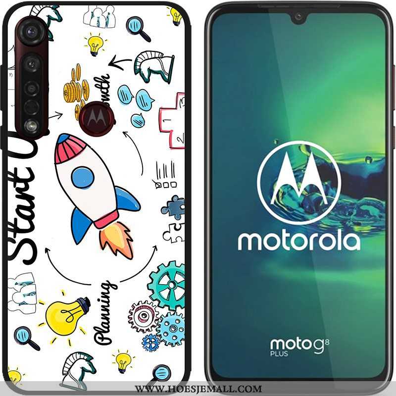 Hoesje Moto G8 Plus Zacht Schrobben Hete Verkoop Pu Spotprent Zwart Scheppend Blauwe