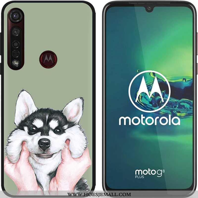 Hoesje Moto G8 Plus Zacht Schrobben Hete Verkoop Pu Spotprent Zwart Scheppend Blauwe