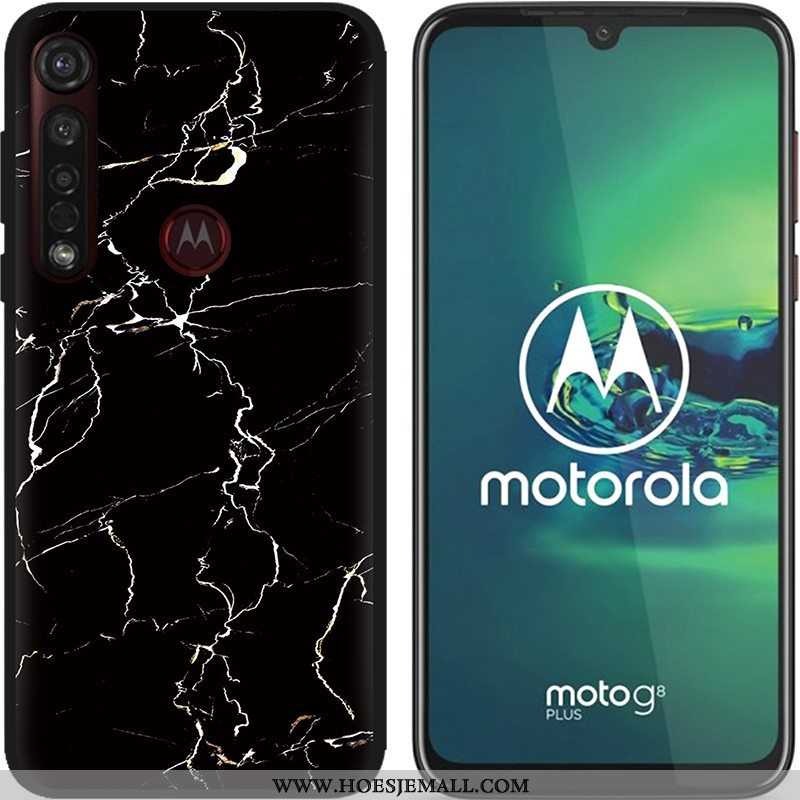 Hoesje Moto G8 Plus Zacht Schrobben Hete Verkoop Pu Spotprent Zwart Scheppend Blauwe