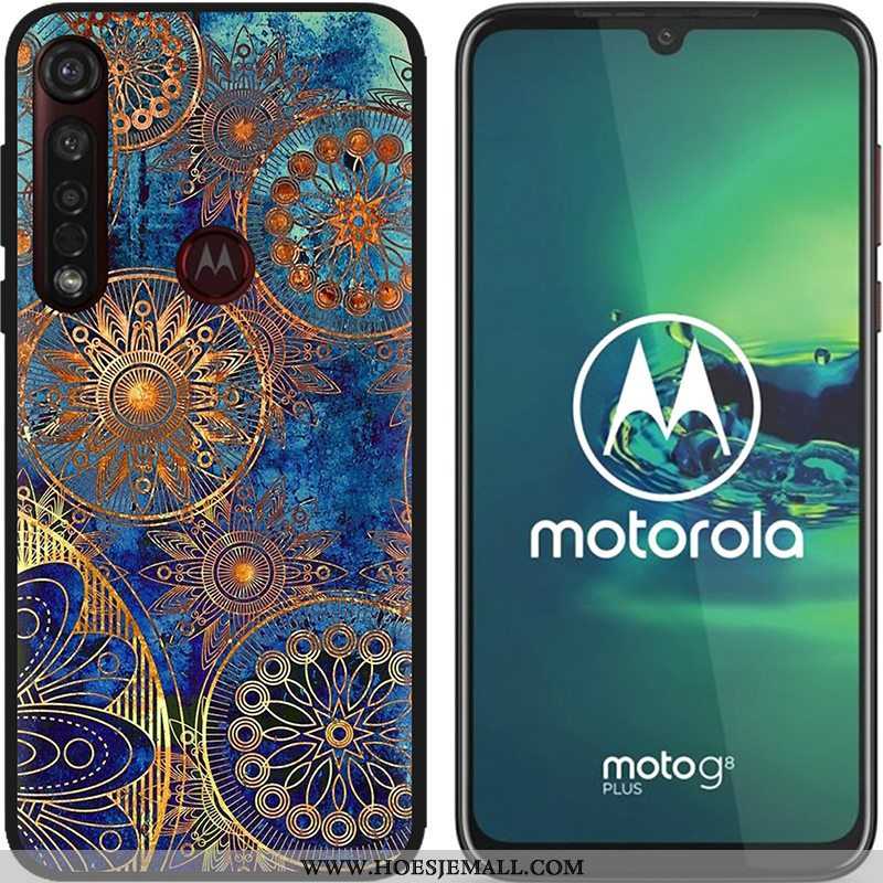 Hoesje Moto G8 Plus Zacht Schrobben Hete Verkoop Pu Spotprent Zwart Scheppend Blauwe