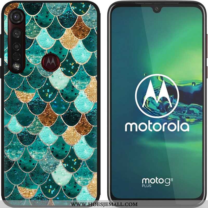 Hoesje Moto G8 Plus Zacht Schrobben Hete Verkoop Pu Spotprent Zwart Scheppend Blauwe