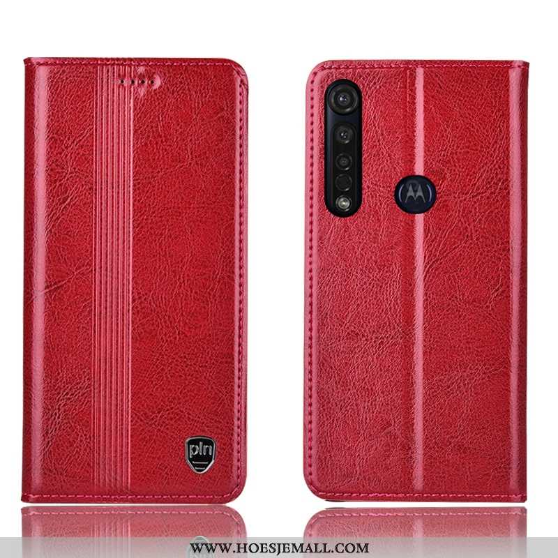 Hoesje Moto G8 Plus Echt Leer Bescherming Mobiele Telefoon Rood Folio Hoes All Inclusive