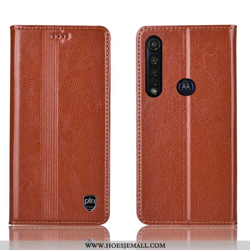 Hoesje Moto G8 Plus Echt Leer Bescherming Mobiele Telefoon Rood Folio Hoes All Inclusive