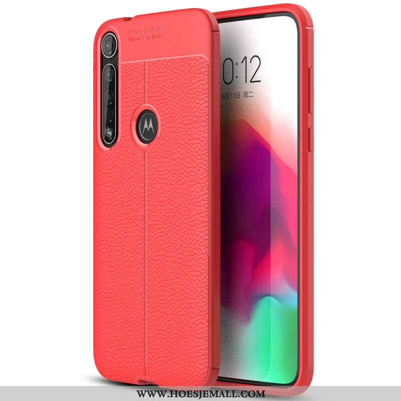 Hoes Moto G8 Plus Leer Patroon All Inclusive Eenvoudige Mobiele Telefoon Zacht Bescherming Rood