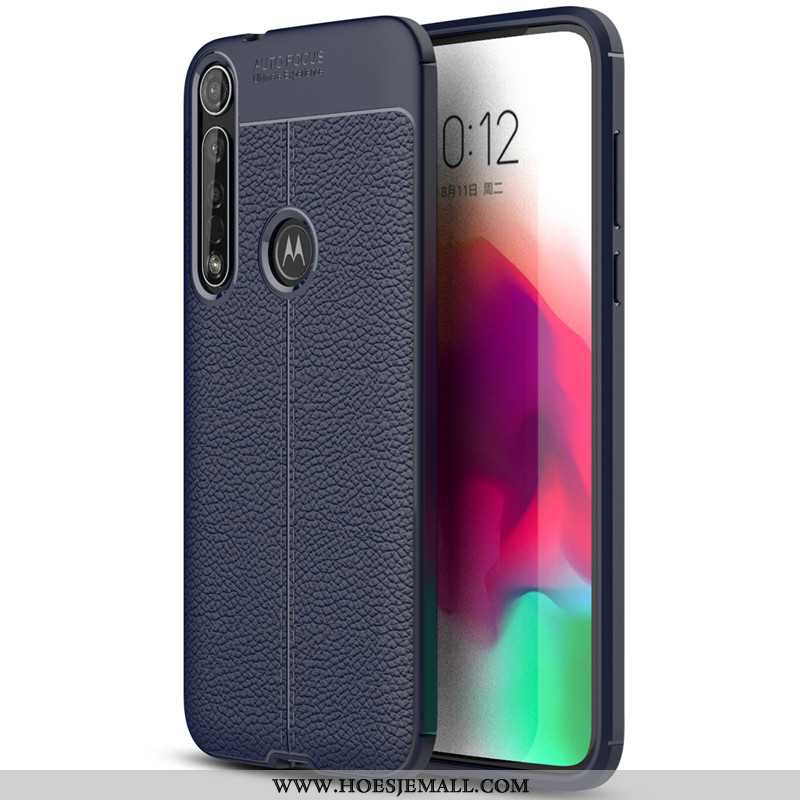 Hoes Moto G8 Plus Leer Patroon All Inclusive Eenvoudige Mobiele Telefoon Zacht Bescherming Rood