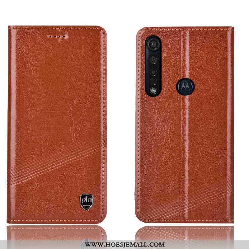 Hoes Moto G8 Plus Bescherming Echt Leer Rood Mobiele Telefoon Folio Hoesje