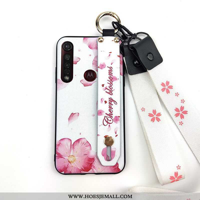 Hoesje Moto G8 Plus Bescherming Hanger Roze Mobiele Telefoon Bloemen Ondersteuning