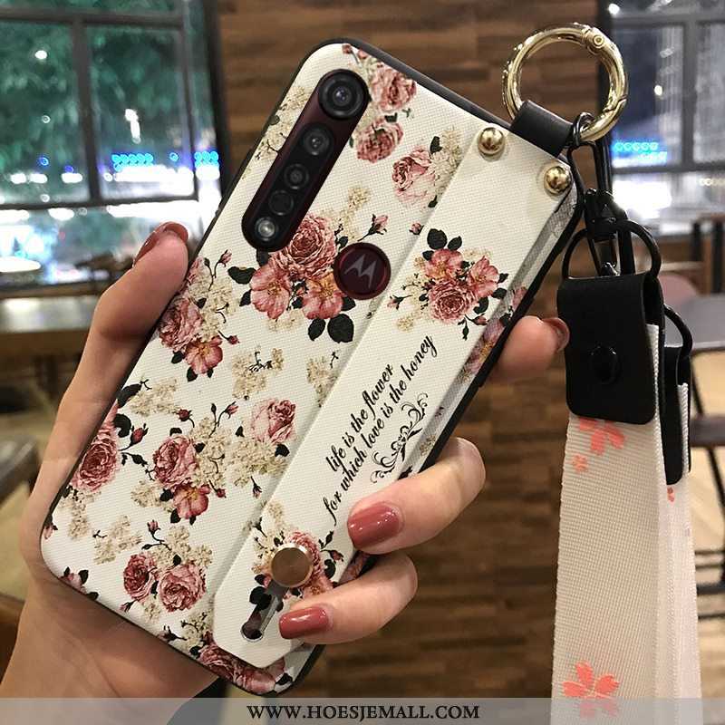 Hoesje Moto G8 Plus Bescherming Hanger Roze Mobiele Telefoon Bloemen Ondersteuning