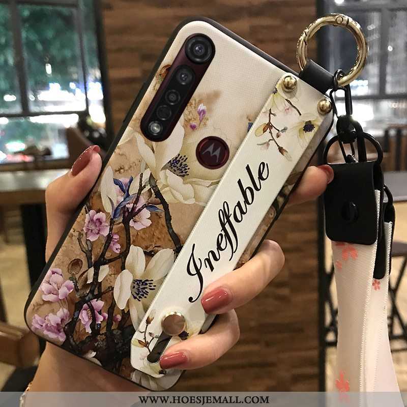 Hoesje Moto G8 Plus Bescherming Hanger Roze Mobiele Telefoon Bloemen Ondersteuning