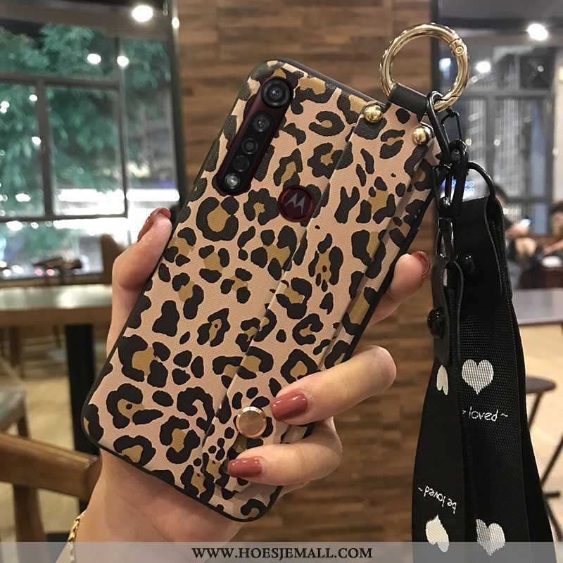 Hoesje Moto G8 Plus Bescherming Hanger Roze Mobiele Telefoon Bloemen Ondersteuning