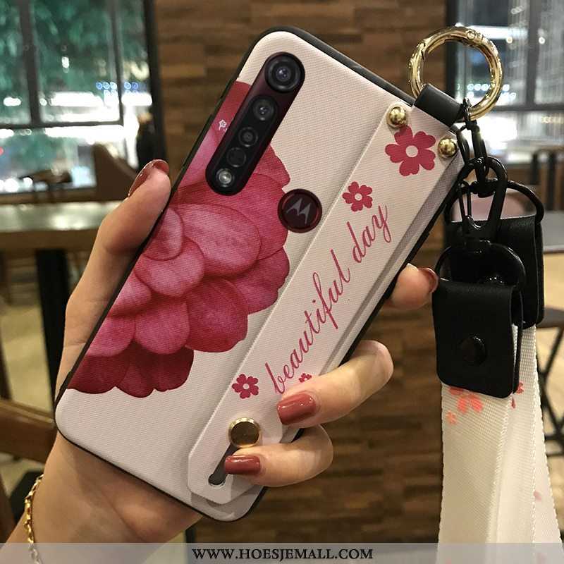 Hoesje Moto G8 Plus Bescherming Hanger Roze Mobiele Telefoon Bloemen Ondersteuning