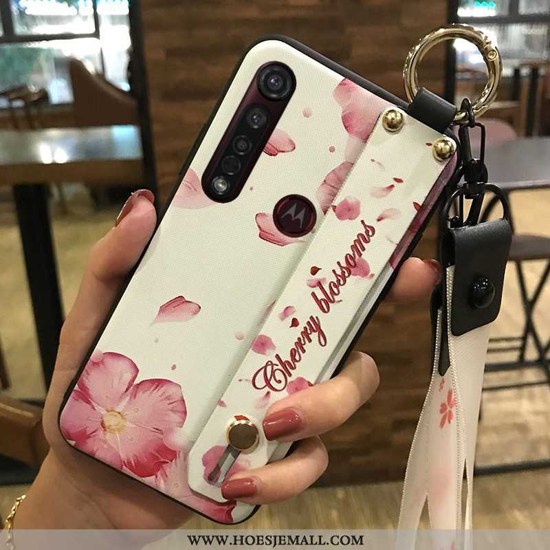 Hoesje Moto G8 Plus Bescherming Hanger Roze Mobiele Telefoon Bloemen Ondersteuning