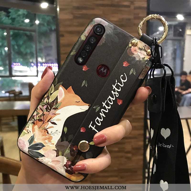 Hoesje Moto G8 Plus Bescherming Hanger Roze Mobiele Telefoon Bloemen Ondersteuning