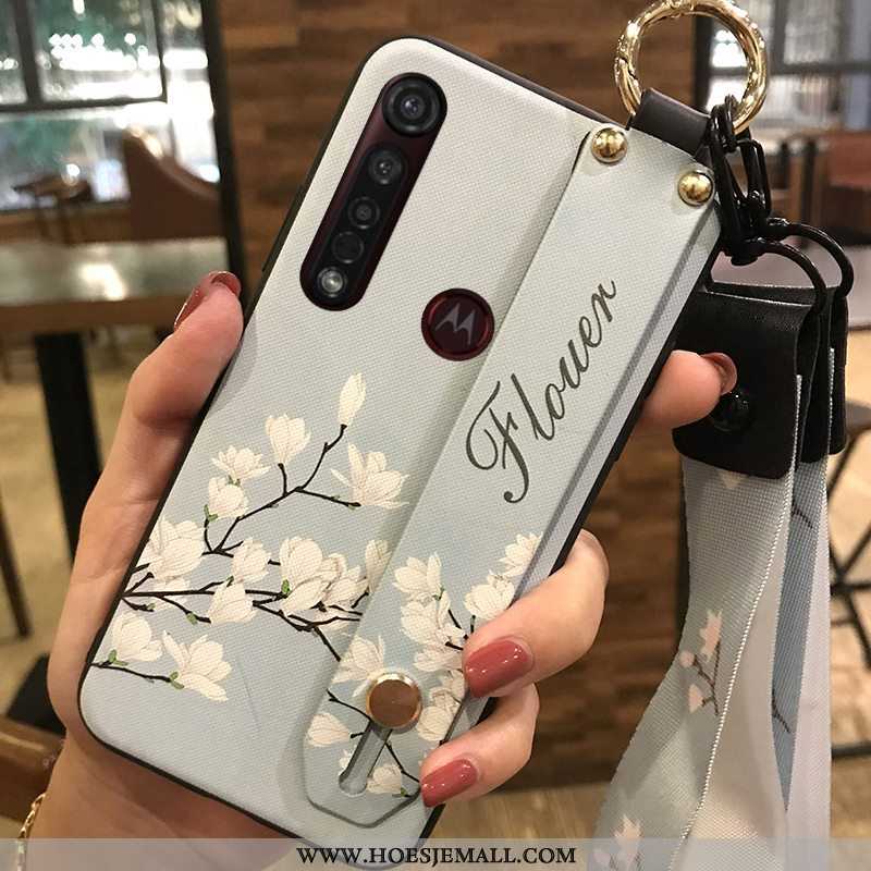 Hoesje Moto G8 Plus Bescherming Hanger Roze Mobiele Telefoon Bloemen Ondersteuning