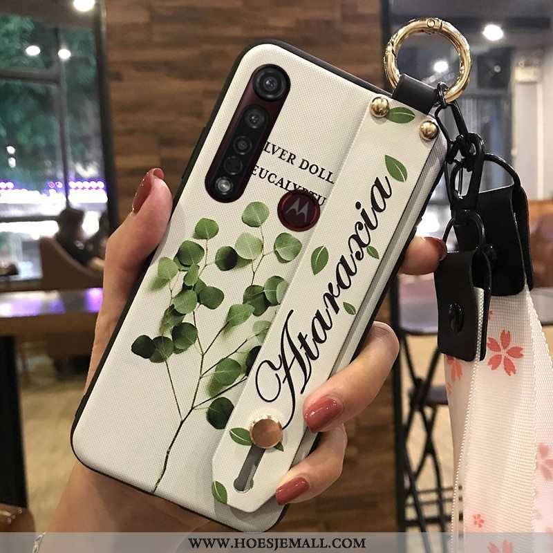 Hoesje Moto G8 Plus Bescherming Hanger Roze Mobiele Telefoon Bloemen Ondersteuning