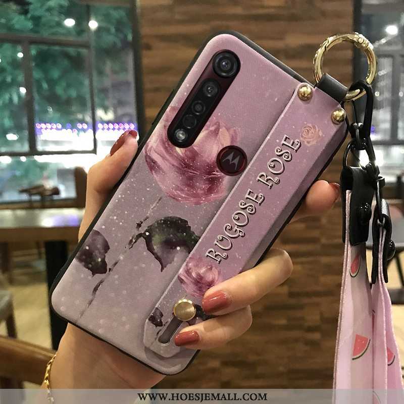 Hoesje Moto G8 Plus Bescherming Hanger Roze Mobiele Telefoon Bloemen Ondersteuning