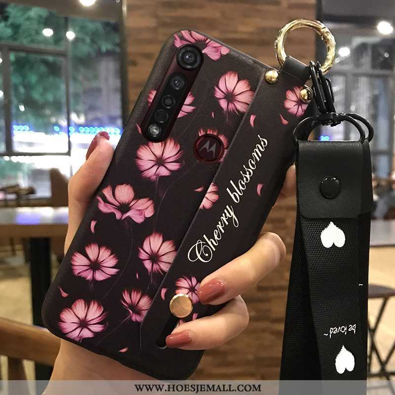 Hoesje Moto G8 Plus Bescherming Hanger Roze Mobiele Telefoon Bloemen Ondersteuning