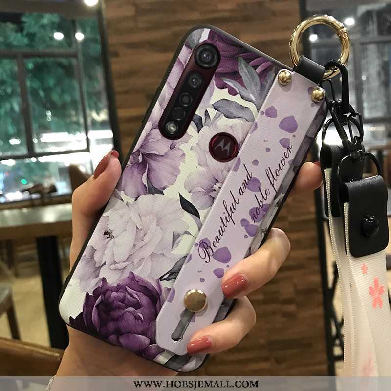 Hoesje Moto G8 Plus Bescherming Hanger Roze Mobiele Telefoon Bloemen Ondersteuning