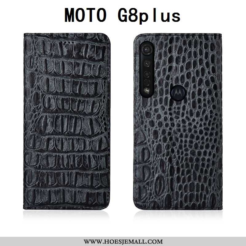 Hoes Moto G8 Plus Leren Hoesje Echt Leer Zacht Mobiele Telefoon Folio Bescherming All Inclusive Blau