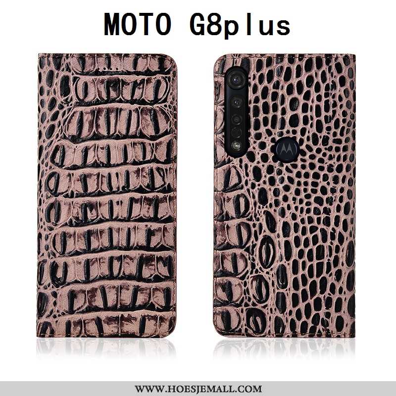 Hoes Moto G8 Plus Leren Hoesje Echt Leer Zacht Mobiele Telefoon Folio Bescherming All Inclusive Blau