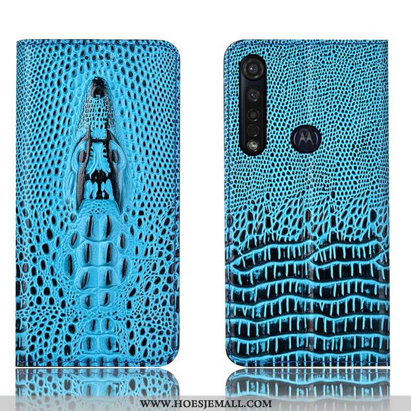 Hoesje Moto G8 Plus Echt Leer Bescherming Anti-fall Mobiele Telefoon Krokodil Blauw Blauwe