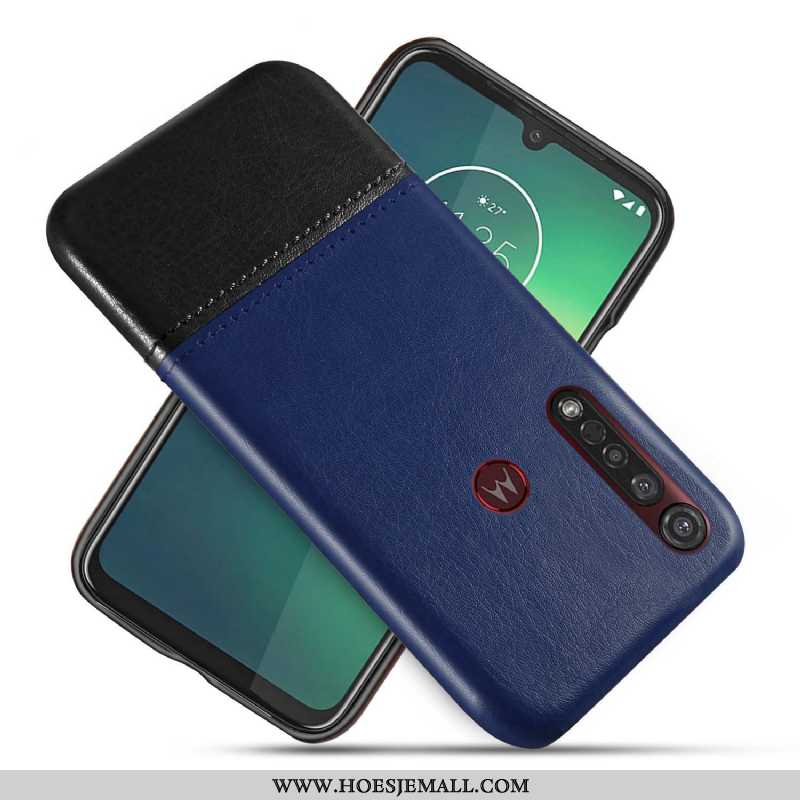 Hoes Moto G8 Plus Scheppend Bescherming Twee Kleuren Leren Hoesje Bedrijf Blauw Mobiele Telefoon Bla