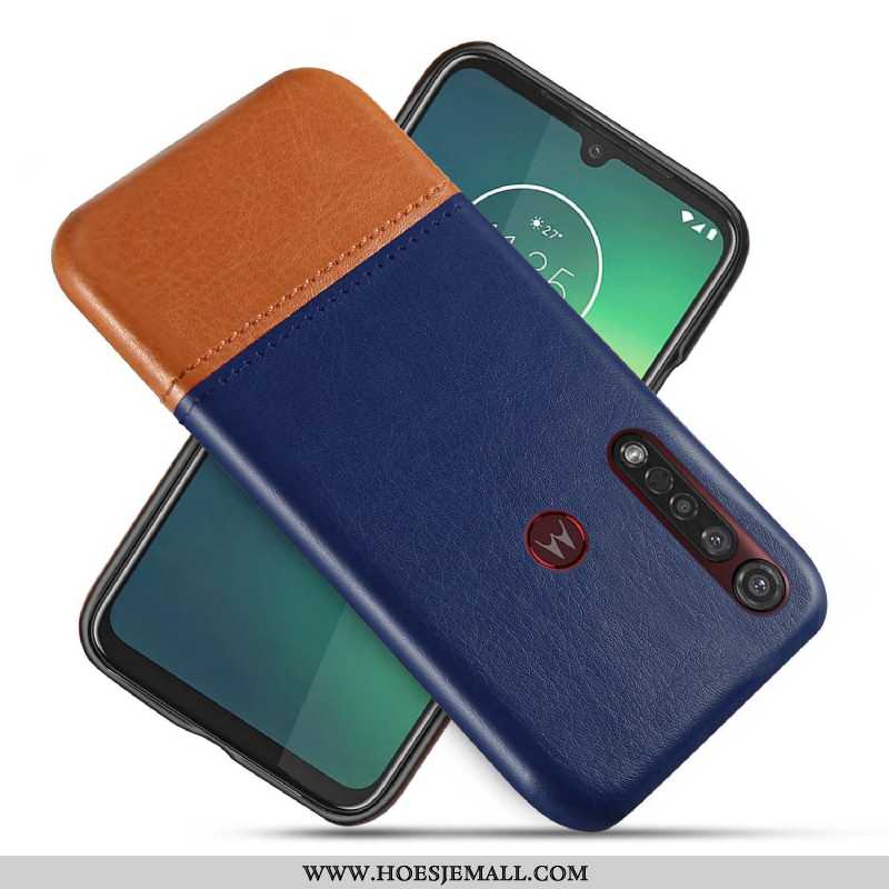 Hoes Moto G8 Plus Scheppend Bescherming Twee Kleuren Leren Hoesje Bedrijf Blauw Mobiele Telefoon Bla