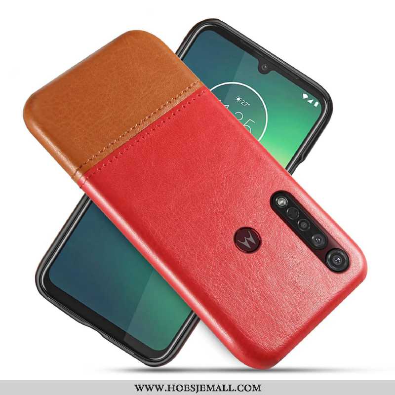 Hoes Moto G8 Plus Scheppend Bescherming Twee Kleuren Leren Hoesje Bedrijf Blauw Mobiele Telefoon Bla