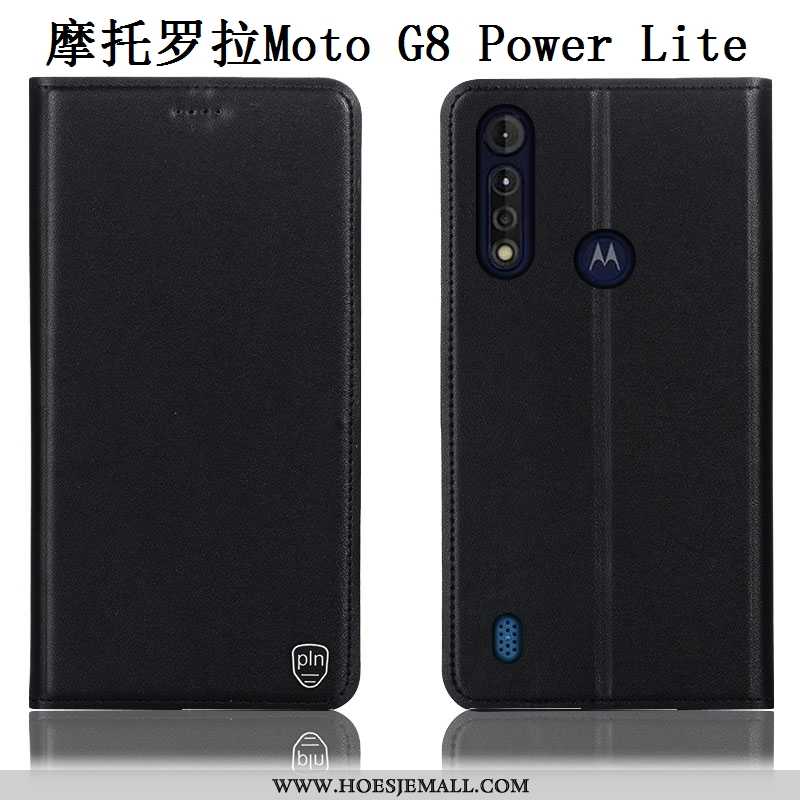 Hoesje Moto G8 Power Lite Echt Leer Patroon Mobiele Telefoon Folio Zwart Hoes Zwarte