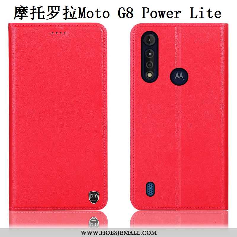 Hoesje Moto G8 Power Lite Echt Leer Patroon Mobiele Telefoon Folio Zwart Hoes Zwarte