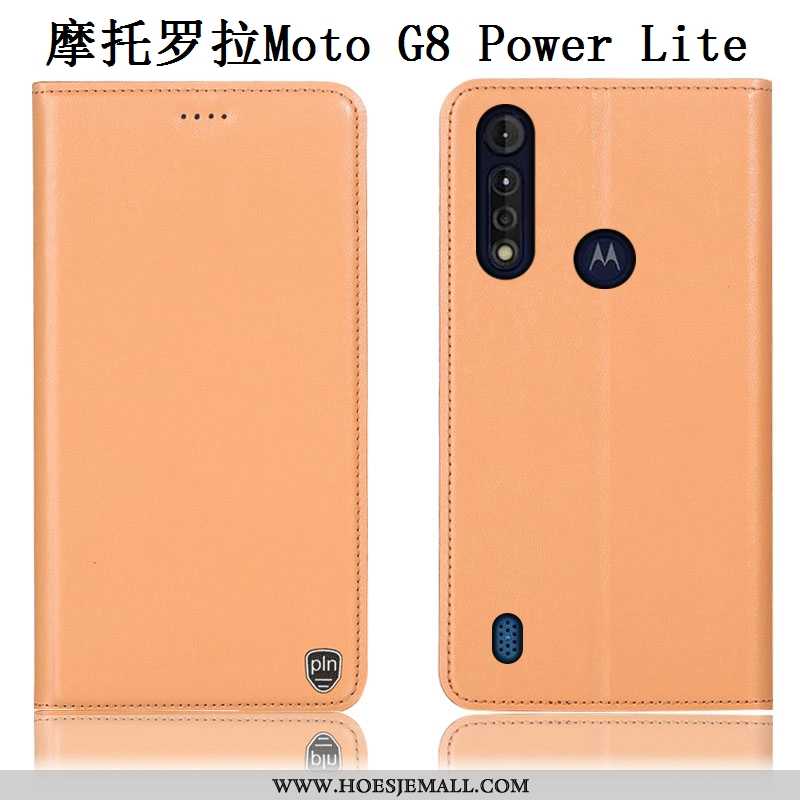 Hoesje Moto G8 Power Lite Echt Leer Patroon Mobiele Telefoon Folio Zwart Hoes Zwarte