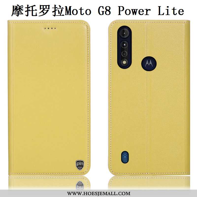 Hoesje Moto G8 Power Lite Echt Leer Patroon Mobiele Telefoon Folio Zwart Hoes Zwarte