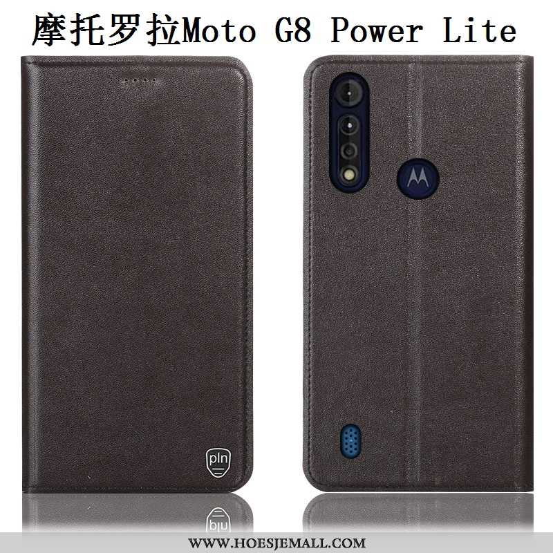 Hoesje Moto G8 Power Lite Echt Leer Patroon Mobiele Telefoon Folio Zwart Hoes Zwarte