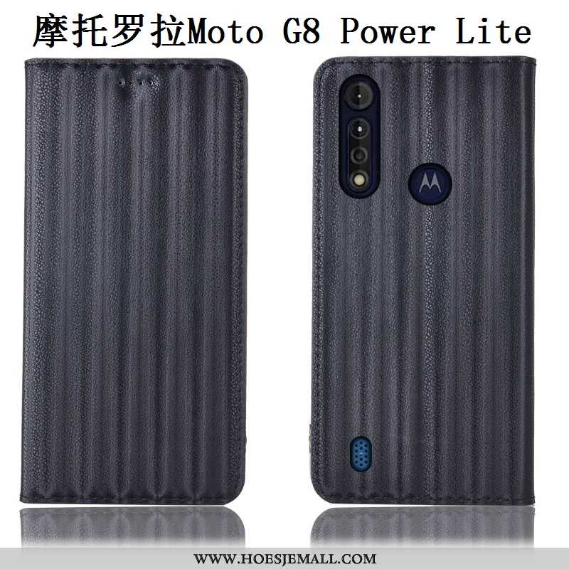 Hoes Moto G8 Power Lite Bescherming Echt Leer Patroon Zwart Verloop Hoesje Zwarte