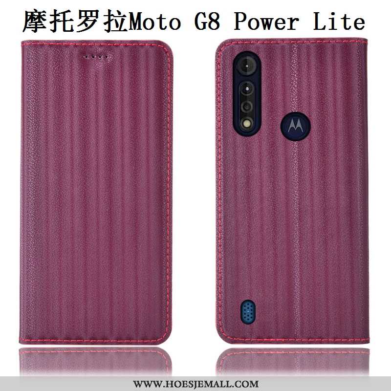 Hoes Moto G8 Power Lite Bescherming Echt Leer Patroon Zwart Verloop Hoesje Zwarte