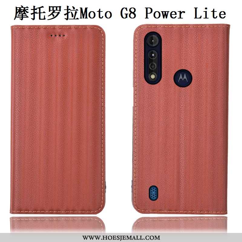 Hoes Moto G8 Power Lite Bescherming Echt Leer Patroon Zwart Verloop Hoesje Zwarte