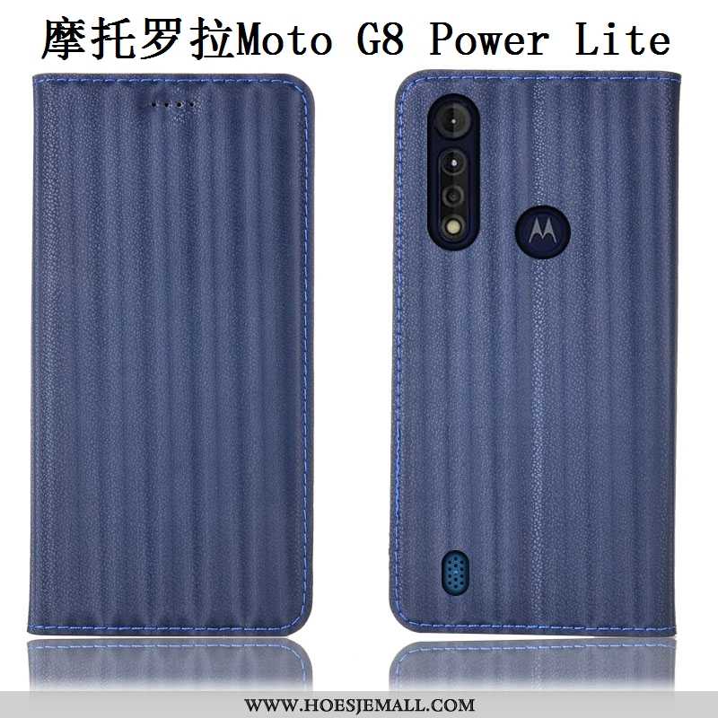 Hoes Moto G8 Power Lite Bescherming Echt Leer Patroon Zwart Verloop Hoesje Zwarte