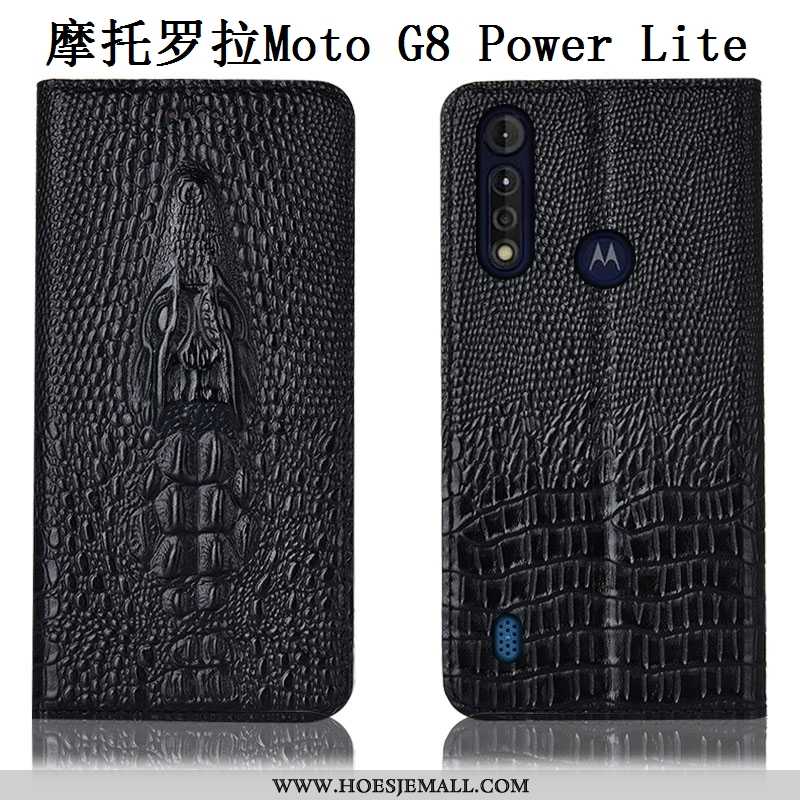 Hoes Moto G8 Power Lite Bescherming Echt Leer Mobiele Telefoon Hoesje Anti-fall Folio Blauwe