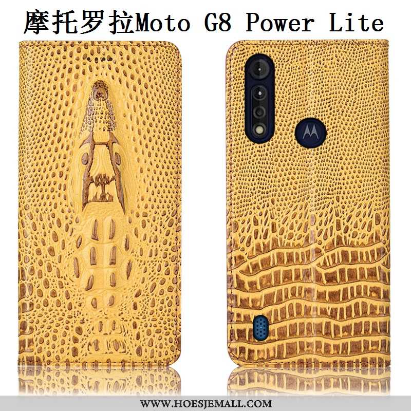 Hoes Moto G8 Power Lite Bescherming Echt Leer Mobiele Telefoon Hoesje Anti-fall Folio Blauwe