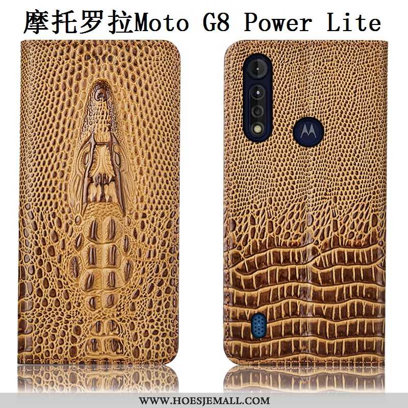 Hoes Moto G8 Power Lite Bescherming Echt Leer Mobiele Telefoon Hoesje Anti-fall Folio Blauwe